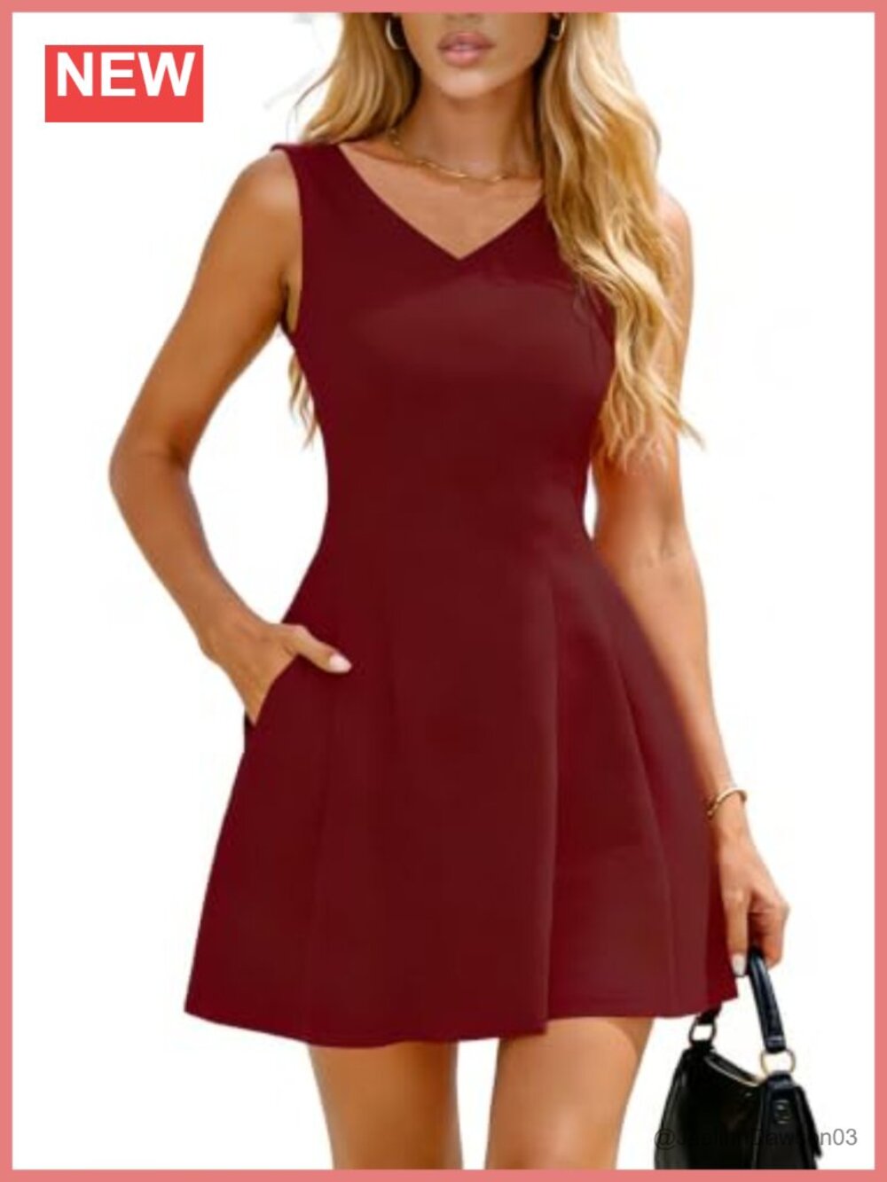 Women's Summer V Neck Sleeveless A-Line Mini Sundress with Pockets